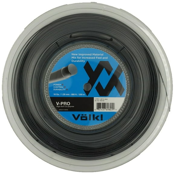 VOLKL V-Pro | Tennis Racquet String | Durability & Firm Feel |  Smooth Co-Polymer String (Black, V20104_16G, Reel)