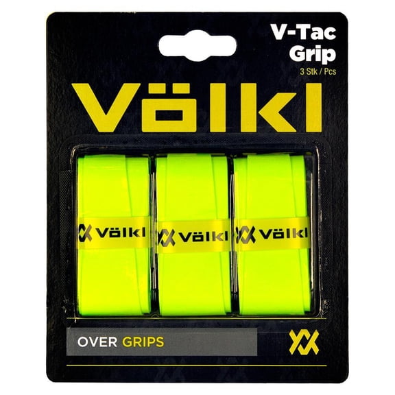 VOLKL V-Tac Grip | Overgrip | Ultra Thin | Ultra Tacky | Super Absorbent | High Performance Tennis Grip (Neon Yellow, 3 Overgrips per Package)