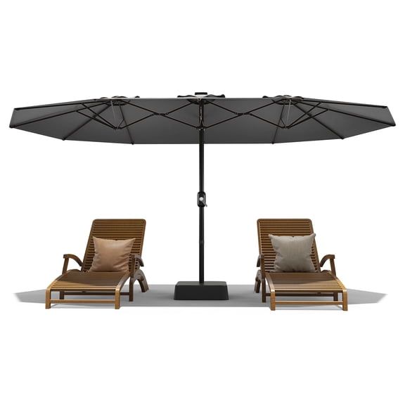 Volkmi 15FT Double-Sided Patio Umbrella with Base – Large Outdoor Rectangular Market Umbrella – UV-Resistant & Fade-Resistant Polyester Canopy – Grey