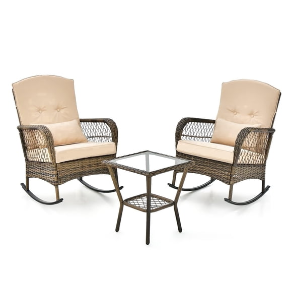 Volkmi Adult 1-Piece Wicker Outdoor Bar Set with Rocking Chairs, Dark Gray/Gray