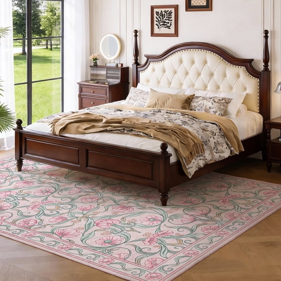 Volkmi Area Rugs for Living Room,Washable Rugs Ultra-Thin Oriental Non-Slip Non Shedding Accent Carpet for Bedroom Dining Room 6*9ft Pink