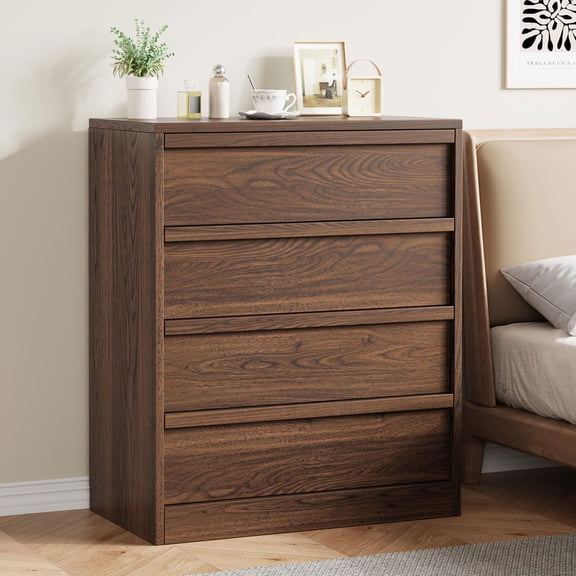 Volkmi Modern Dining Dresser – Natural Oak Cabinet, Spacious Storage, Anti-Tip Safety, Ideal for Bedroom,Living Room Walnut, 4 Drawer Chest