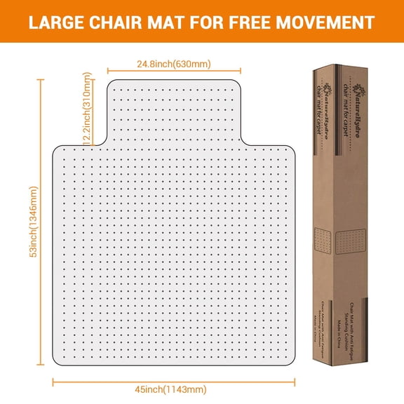 Volkmi Office Chair Mat for Carpet Floors, 45'' x 53'' Computer Desk Chair Mat for Carpeted Floors, Easy Rolling for Office on Carpets Anti-Slip Carpet Protector for Rolling Work and Gaming Chairs