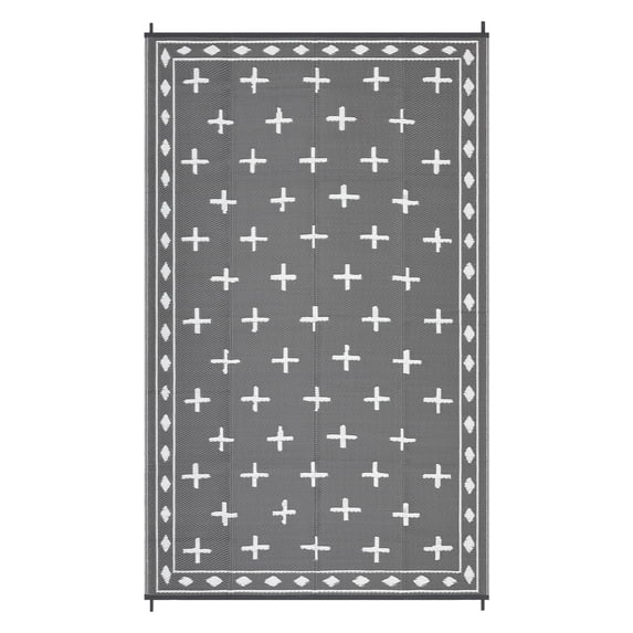 Volkmi Reversible Geometric Outdoor Rug – Waterproof, UV Resistant Low-Pile Plastic Mat for Patio, Garden, Camping, Easy to Clean, Large 8x10ft, Grayish White