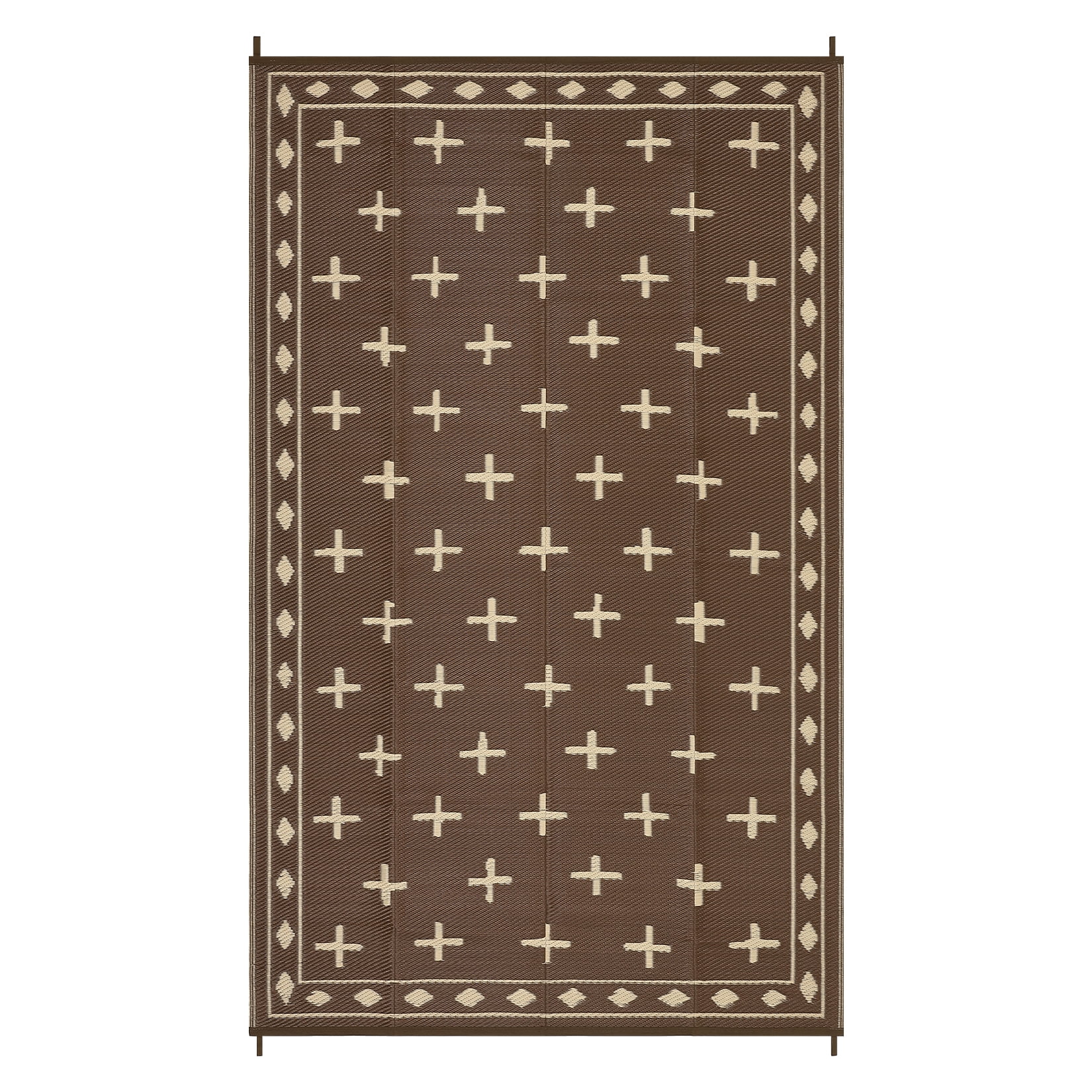 Volkmi Reversible Geometric Outdoor Rug – Waterproof, UV Resistant Low-Pile Plastic Mat for Patio, Garden, Camping, Easy to Clean, Large 8x10ft, Peony Brown/Coffee, USA Specs