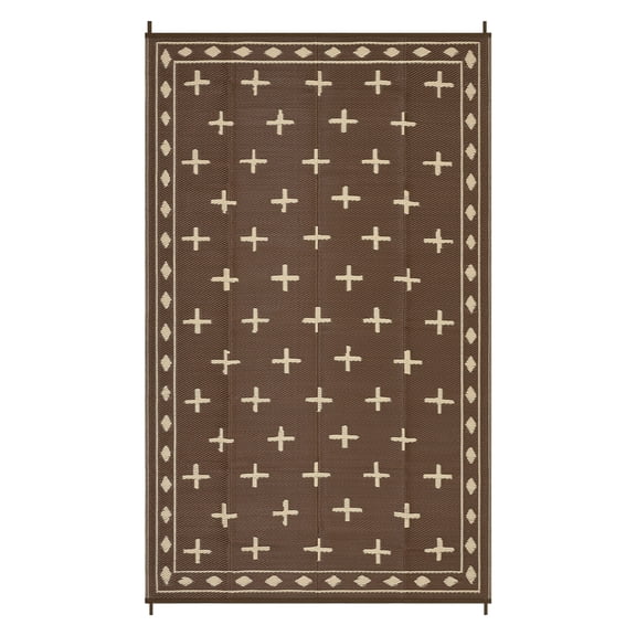 Volkmi Reversible Geometric Outdoor Rug – Waterproof, UV Resistant Low-Pile Plastic Mat for Patio, Garden, Camping, Easy to Clean, Large 9x12ft, Peony Brown/Coffee, USA Specs