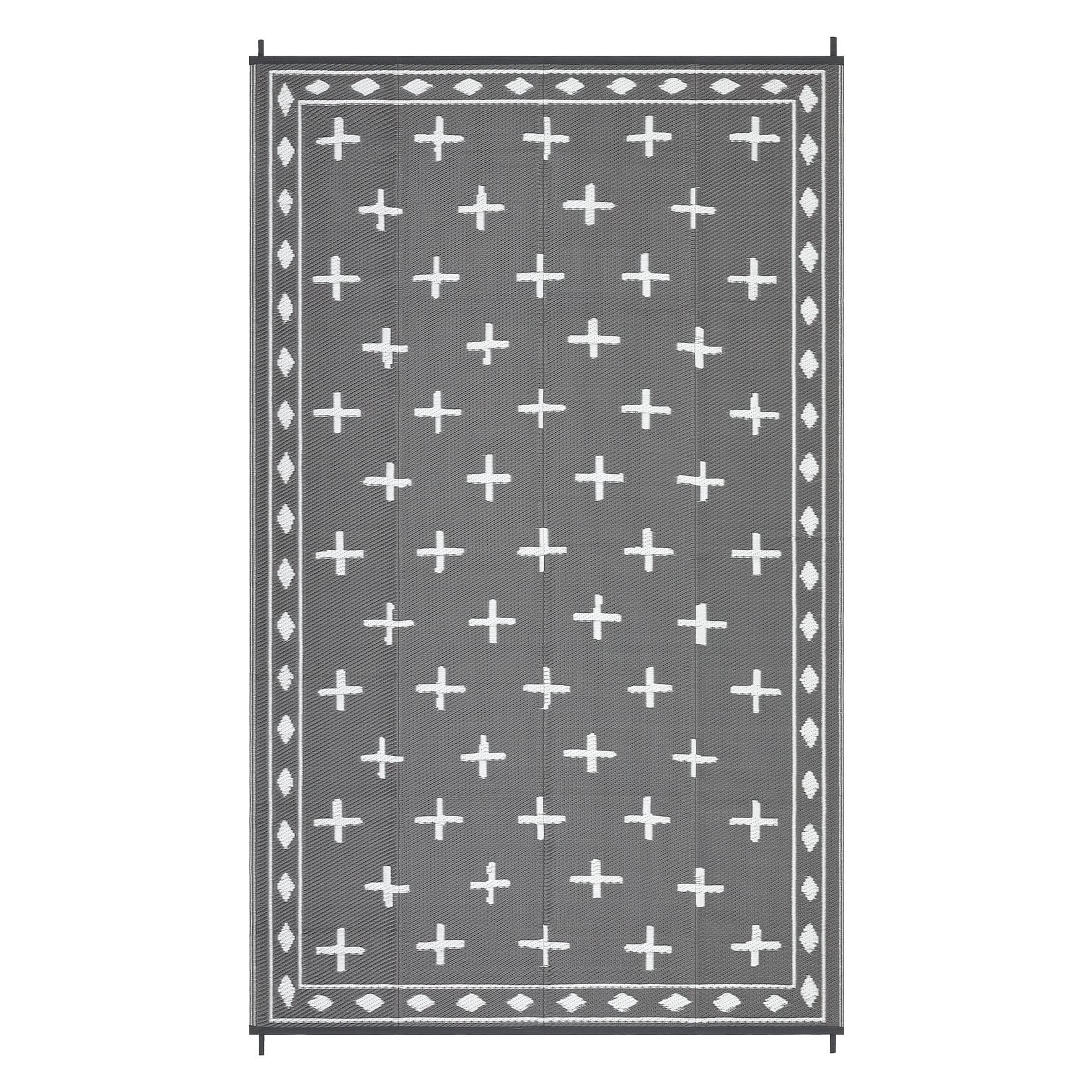 Volkmi Reversible Geometric Outdoor Rug – Waterproof, UV Resistant Low-Pile Plastic Mat for Patio, Garden, Camping, Easy to Clean, Large Area Carpet, Grayish White 9*12 ft