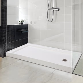 Volkmi Slip-Resistant Acrylic Shower Base – Textured Rectangular Pan with Stainless Steel Drain & Hair Catcher, Waterproof, Heavy-Duty, Easy to Install & Clean, 32x60"