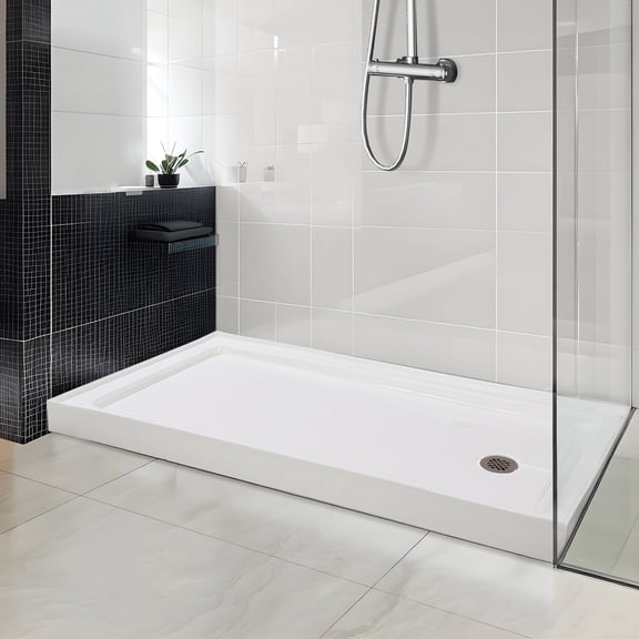 Volkmi Slip-Resistant Acrylic Shower Base – Textured Rectangular Pan with Stainless Steel Drain & Hair Catcher, Waterproof, Heavy-Duty, Easy to Install & Clean, 32x60"