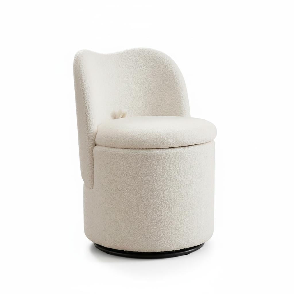 Volkmi Swivel Barrel Vanity Chair with Hidden Storage – Padded Seat & Backrest – Modern Accent Lounge Armchair for Bedroom, Living Room – Pink Teddy Fleece