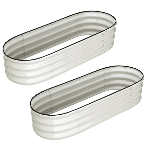 Volkmi 4.5 ft x 2 ft x 1 ft White Steel Oval Garden Planter Boxes with Has Drainage 2 Count