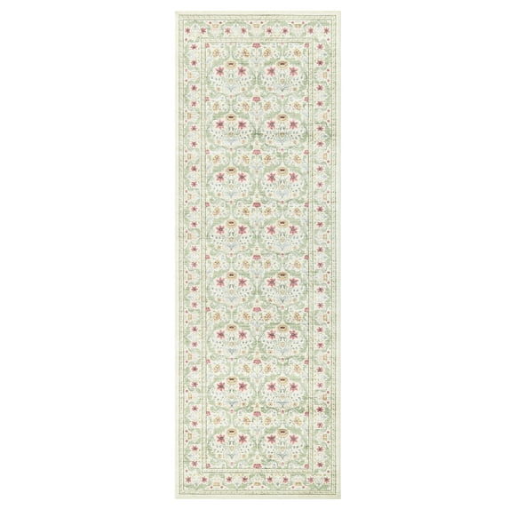 Volkmi Vintage Area Rug, Washable Non-Slip Stain Resistant Floral Rug, Easy Care Low Pile Stain Resistant Foldable Soft Carpet