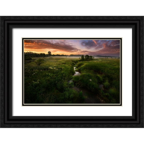 Volkov, Kirill 18x13 Black Ornate Wood Framed with Double Matting Museum Art Print Titled - Morning On Kesma River