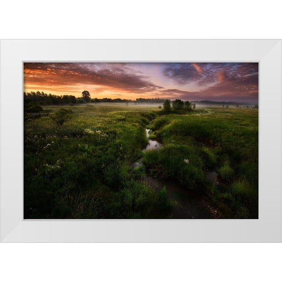 Volkov, Kirill 18x13 White Modern Wood Framed Museum Art Print Titled - Morning On Kesma River