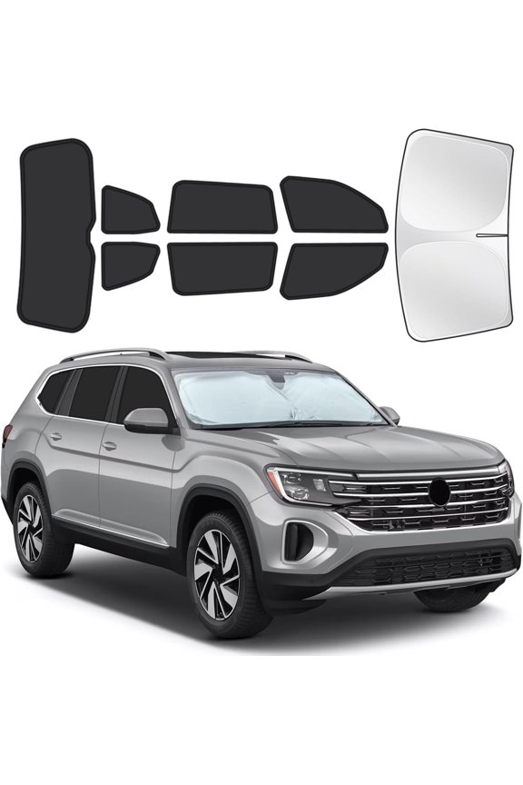 for Volkswagen Atlas 2018-2025 Car Window Shades, 8pcs Privacy Sun Shade Set for Front Windshield Side and Rear Windows, Full Window Covers Keeps vehicle Cool for Camping Napping