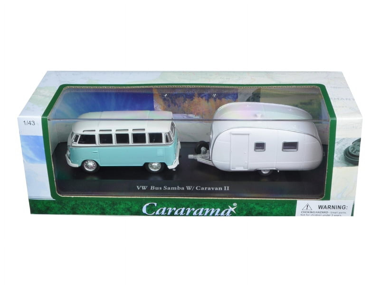 ミニカー v w Bus Samba 1/43  Cararama Volkswagen Bus Samba with Caravan II Trailer in Display Case