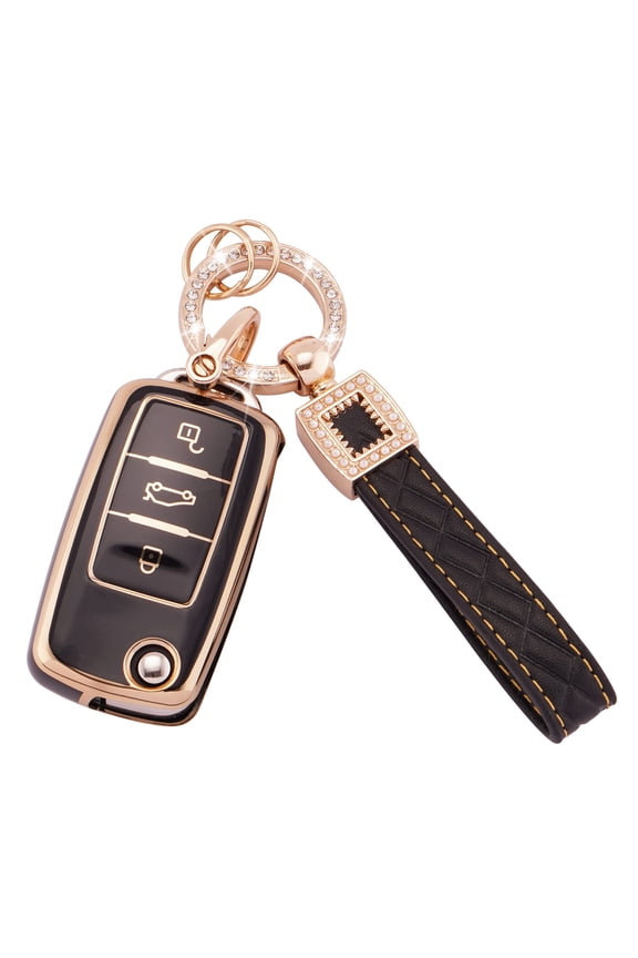 for Volkswagen Key Fob Cover with Keychain Lanyard, 3 Buttons Soft TPU Keys Shells Car Key Cover Compatible with VW Volkswagen Tiguan Passat Golf Polo Beetle Jetta Touran Eos Scirocco