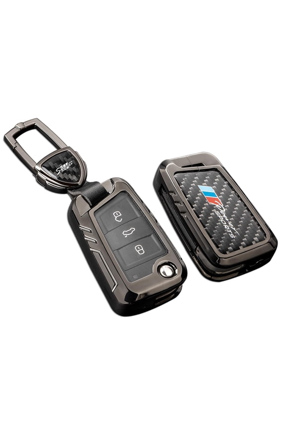 for Volkswagen Key Fob Cover with Keychain,Real Carbon Fiber Zinc Alloy Protection Key Case Compatible with VW Key Shell Smart Remote keyless Entry Accessories
