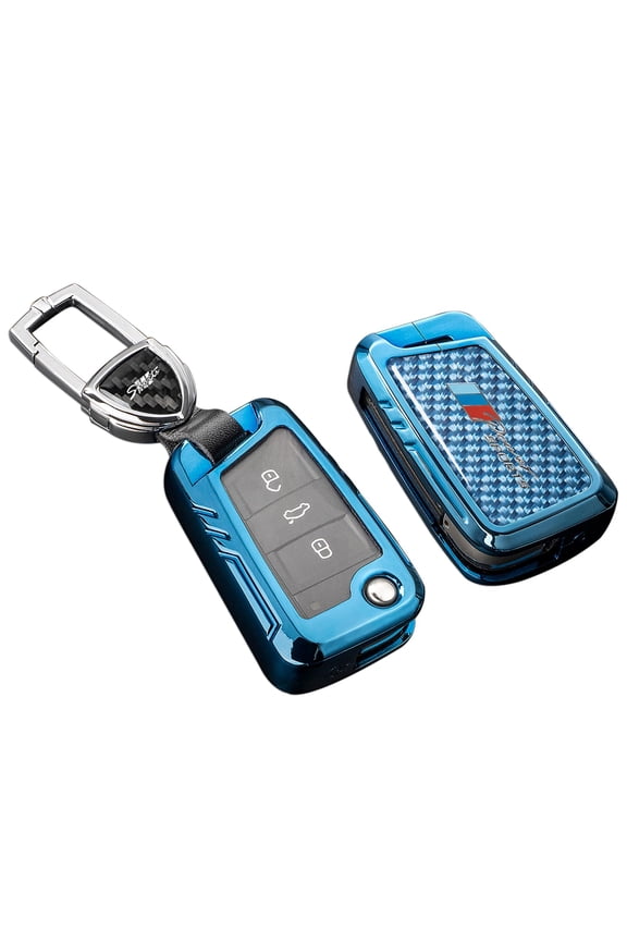 for Volkswagen Key Fob Cover with Keychain,Real Carbon Fiber Zinc Alloy Protection Key Case Compatible with VW Key Shell Smart Remote keyless Entry Accessories