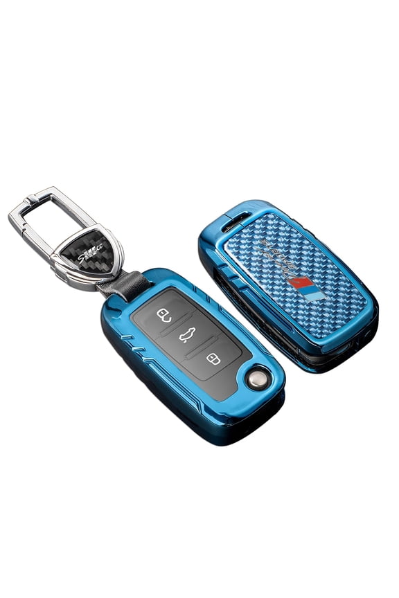 for Volkswagen Key Fob Cover with Keychain,Real Carbon Fiber Zinc Alloy Protection Key Case for VW Golf GTI Jetta Passat Tiguan Beetle Polo MK6 Touareg CC Eos Key shell Accessories