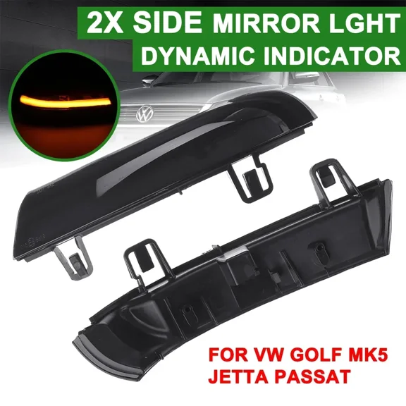 For Volkswagen Passat B6 (2005-2011) & VW Golf MK5 Pair of LED Dynamic Sequential Turn Signal Lights, Yellow Side Mirror Indicator Replacement, Plug and Play