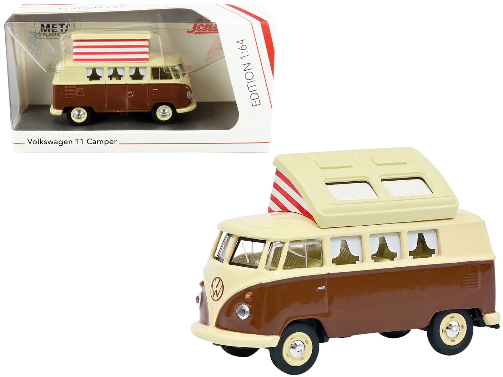 Volkswagen T1 Camper Bus with Pop-Top Roof Brown and Cream 1/64