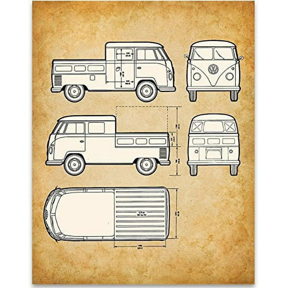 Volkswagen Type 2 Bus Pick-Up Patent Print - 11x14 Unframed Patent - Great Gift for VW Fans