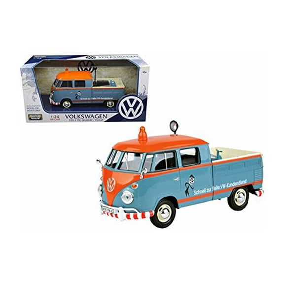 Volkswagen Type 2 (T1) Delivery Pickup Truck Blue/Orange Kundendienst 1/24 Diecast Model Car by Motormax