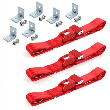 Volkswagen Type 4 1968-1974 Standard 2 Point Red Lap Bench Seat Belt Kit with Bracketry - 3 Belts