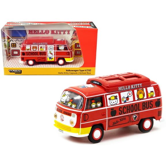 Volkswagen Type II (T2) Van Red "Hello Kitty Capsule School Bus" "Collab64" 1/64 Diecast Model Car by Schuco & Tarmac Works