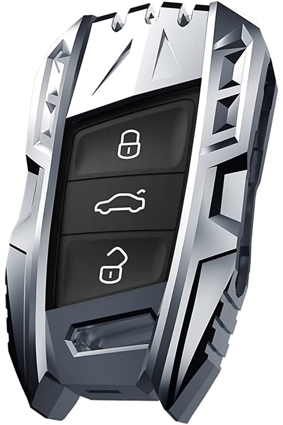 For Volkswagen VW Key Fob Cover,Metal Key Fob Protector Case Compatible with Atlas Jetta Passat Arteon Tiguan Accessories vw Accessories with Keychain (Silver)