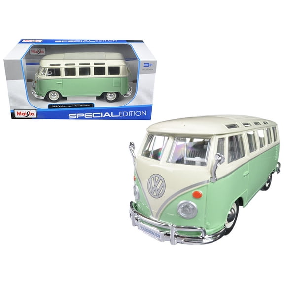 Volkswagen Van Samba Bus Green and Cream 1/25 Diecast Model by Maisto