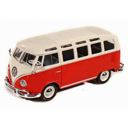 Volkswagen Van "Samba" Bus, Red & Beige - Maisto 31956 - 1/25 (1/24) Scale Diecast Model Toy Car