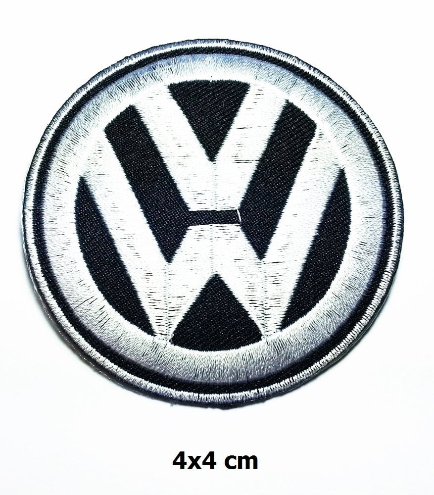 Volkswagen Vw Mini Gray on Black 4cm x 4cm Logo Sew Ironed On Badge  Embroidery Applique Patch