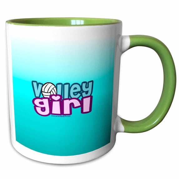 3drose, Volley Girl on Aqua, 15oz Two-tone Green Mug