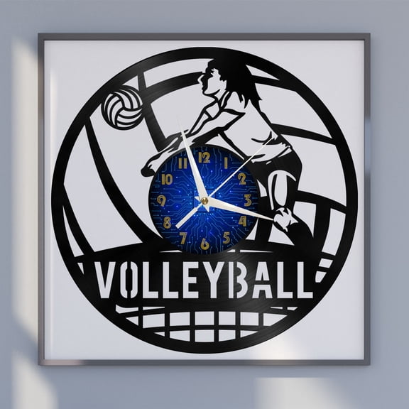 Volleyball 12 Inch Vinyl Record Wall Clock - Silent, Creative, and Unique Clock for Living Room, Entryway, or Bedroom Decor - Perfect Gift Idea(12 inchs B without LED)