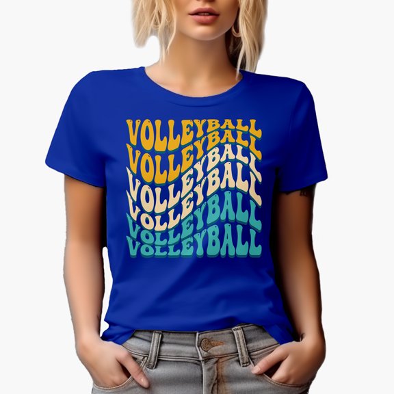 Volleyball, Athlete or Sports Themed, Groovy Retro Wavy Text Merch Gift, Royal Blue T-Shirt, XL