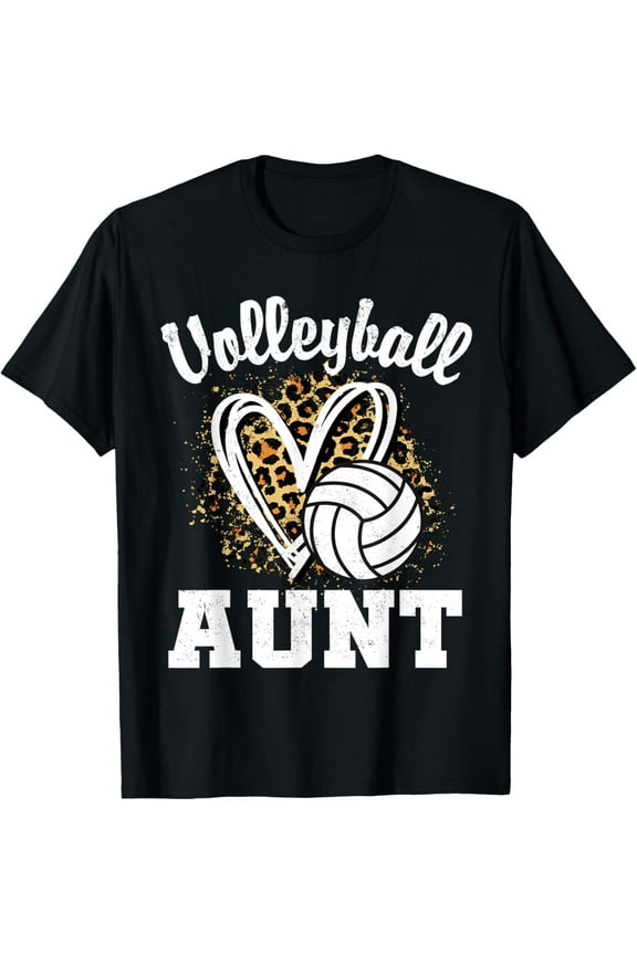Volleyball Aunt Leopard Heart T-Shirt