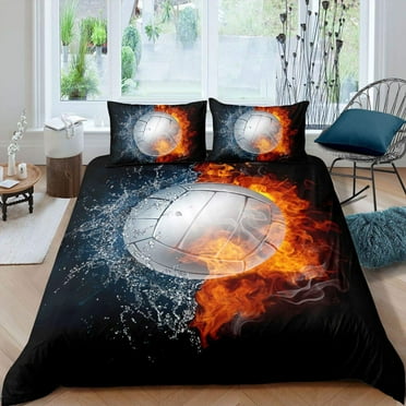 Volleyball Bedding Set Sports King Duvet Cover Boys Ball Theme Fire and Water Comforter Cover Polyester Quilt Cover