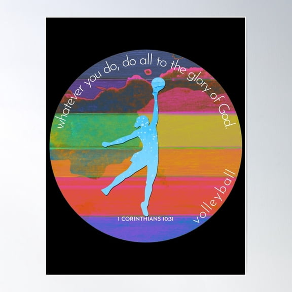 Volleyball Bible Verse Silhouette Retro Vintage Watercolour Backdrop Poster Wall Art, Modern Wall Decor For Living Room Bedroom, 12x18 UNFRAMED