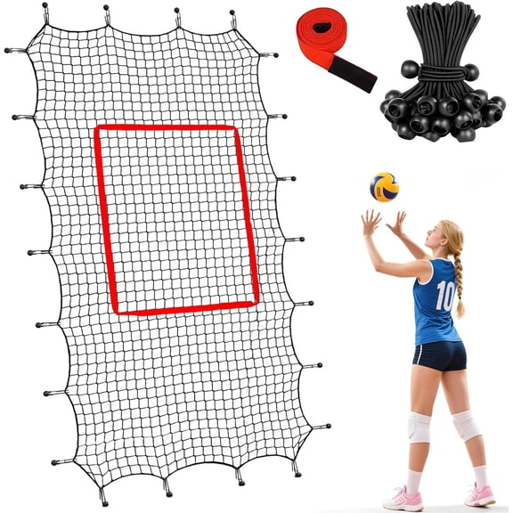 Volleyball Bounce Back Net,(Net Only) for 74ft Frames,with 28 Bungee Cord Buckles&Target Webbing,1.5in Mesh for Volleyball,Baseball,Soccer,Lacrosse,Tennis Training Accessories