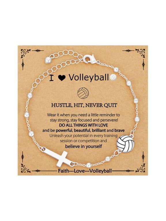 Volleyball Bracelet with Cross and Ball Accents, Adjustable Chain Wristband with Motivational Message Card, Inspirational Gift for Players, Teammates, Coaches and Volleyball Fans