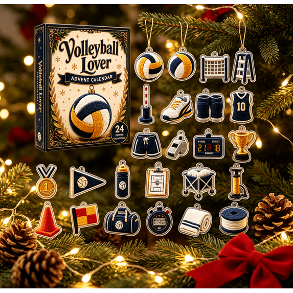 Volleyball Christmas Advent Calendar 2026, 24-Day Festive Countdown, 2D Acrylic Charms Blind Box, Gift for Sports Volleyball Lovers