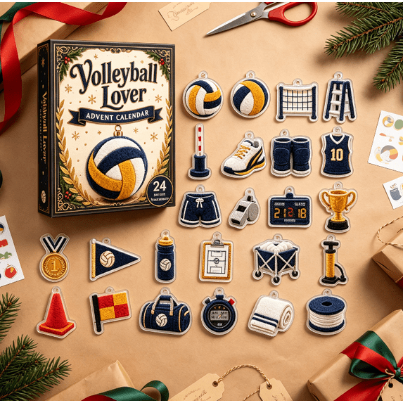 Volleyball Christmas Advent Calendar 2026, 24‑Day Festive Surprise Countdown Box, Multi‑Purpose 2D Acrylic Hanging Charms, Christmas Tree Decor, Thoughtful Gift for Volleyball Team Members