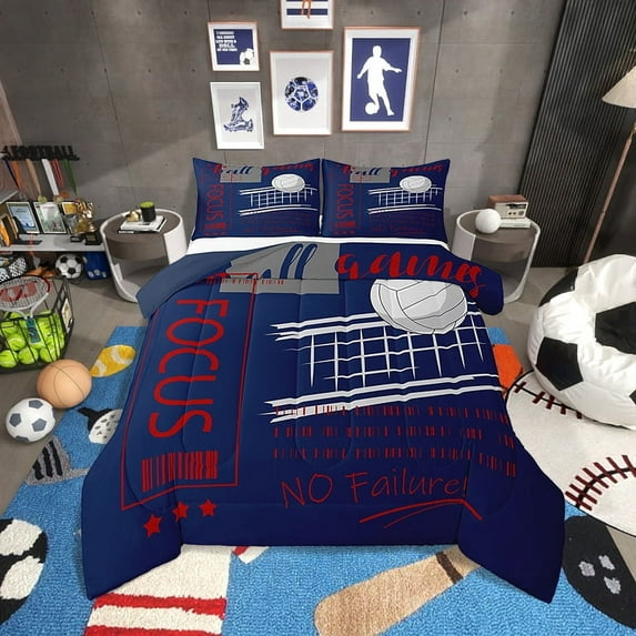Volleyball Comforter Set Twin Size Sports Themed Bedding Sets Teens,Ball Gaming Quilt Bed Set Red Blue Volleyball Down Comforter Room Decor with 1 Pillowcase