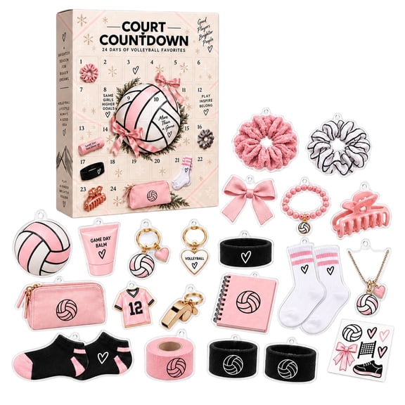 Volleyball Court Countdown Advent Calendar, 24 Days Surprise Advent Kit, Volleyball Theme Trinkets 2D Acrylic Charms, Xmas Stocking Stuffer & Gift Enthusiasts