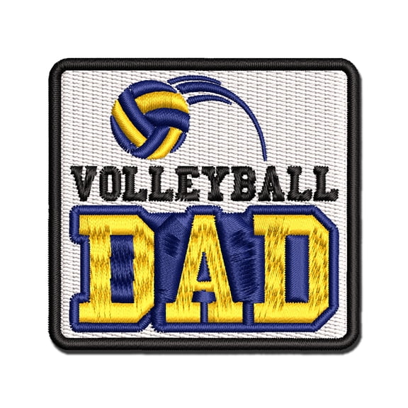 Volleyball Dad Text with Ball Applique Multi-Color Embroidered Hook & Loop Patch - 3 Inch Medium