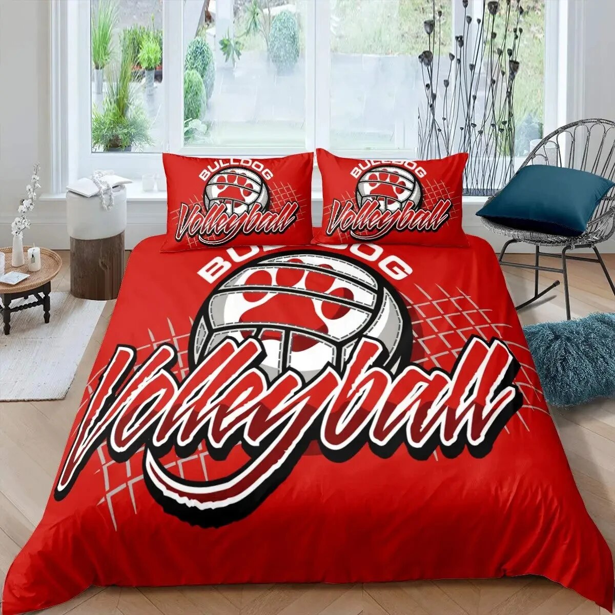 Volleyball Duvet Cover Set Microfiber Sports Ball Theme Fire and Water