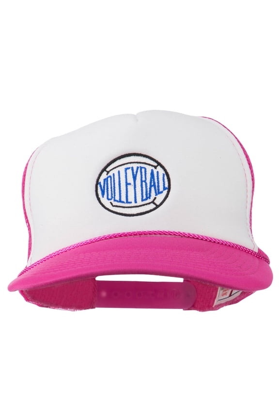 Volleyball Embroidered Foam Mesh Cap - Hot Pink White OSFM