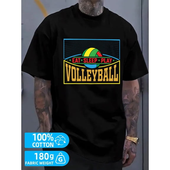 Volleyball Fan Tee mens black 180G 100% Cotton Lightweight,perfect for casual wear,ideal for outdoor activities Unique Design Unisex Shirt Short Sleeve tshirts